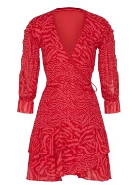 AllSaints Keva Remix dress in a vibrant pink animal print.